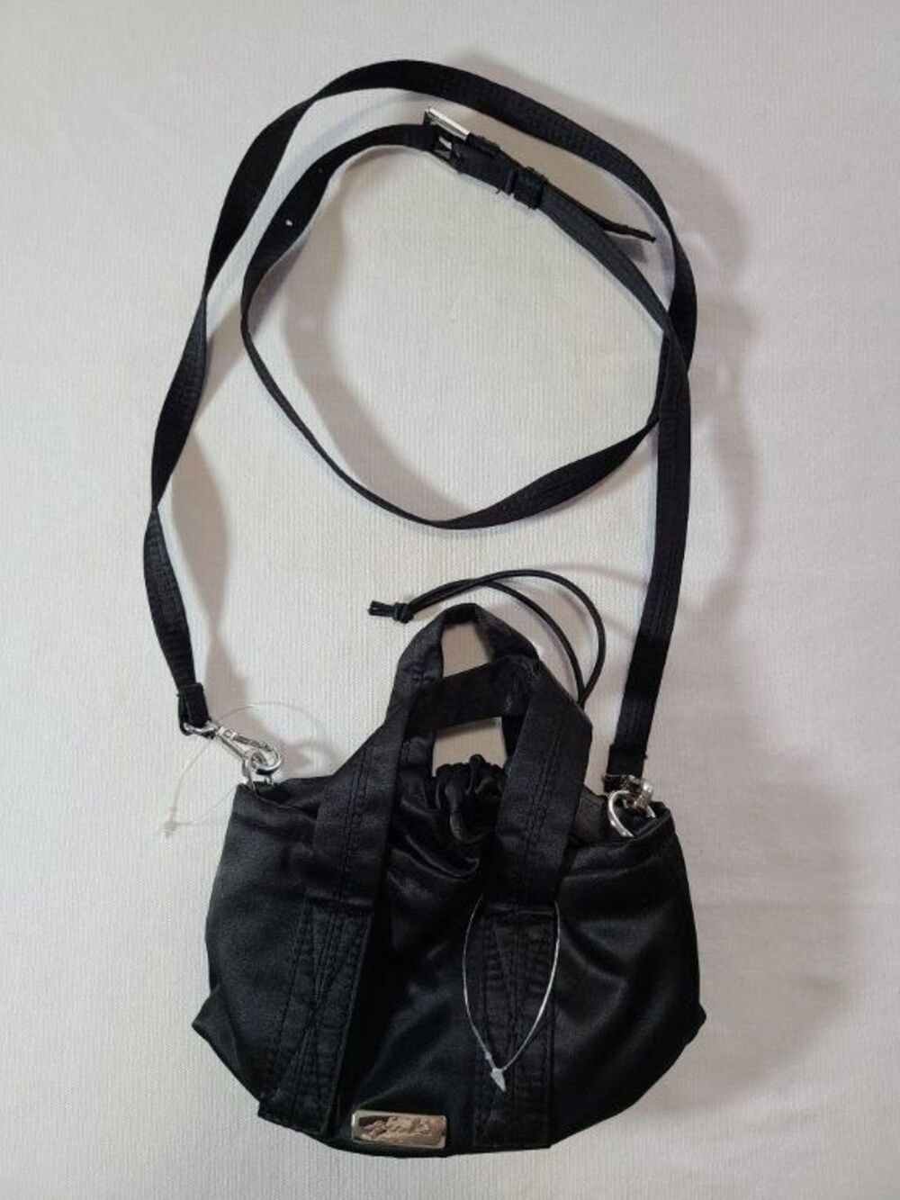 Victoria’s Secret PINK Black Satin Mini Crossbody Drawstring Bag